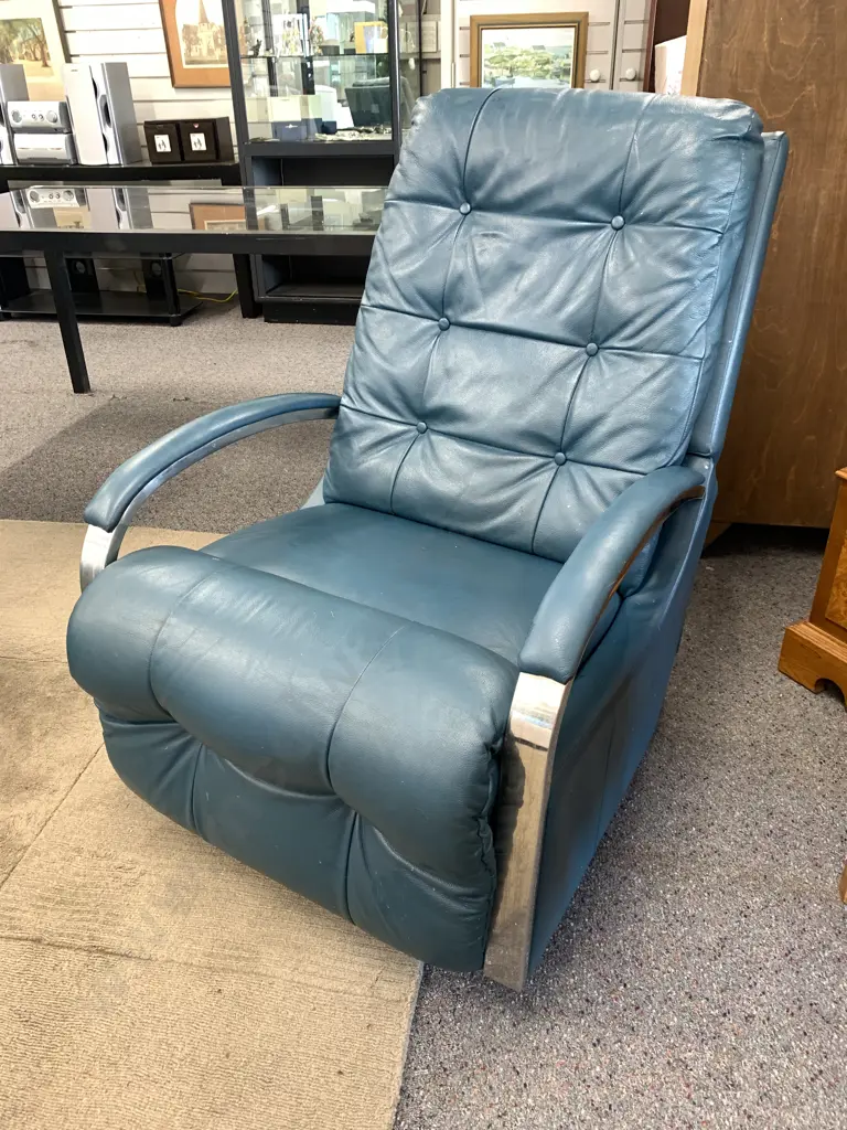 La-Z-Boy Chrome Rocker Recliner, Teal Leather Effect Image 1++