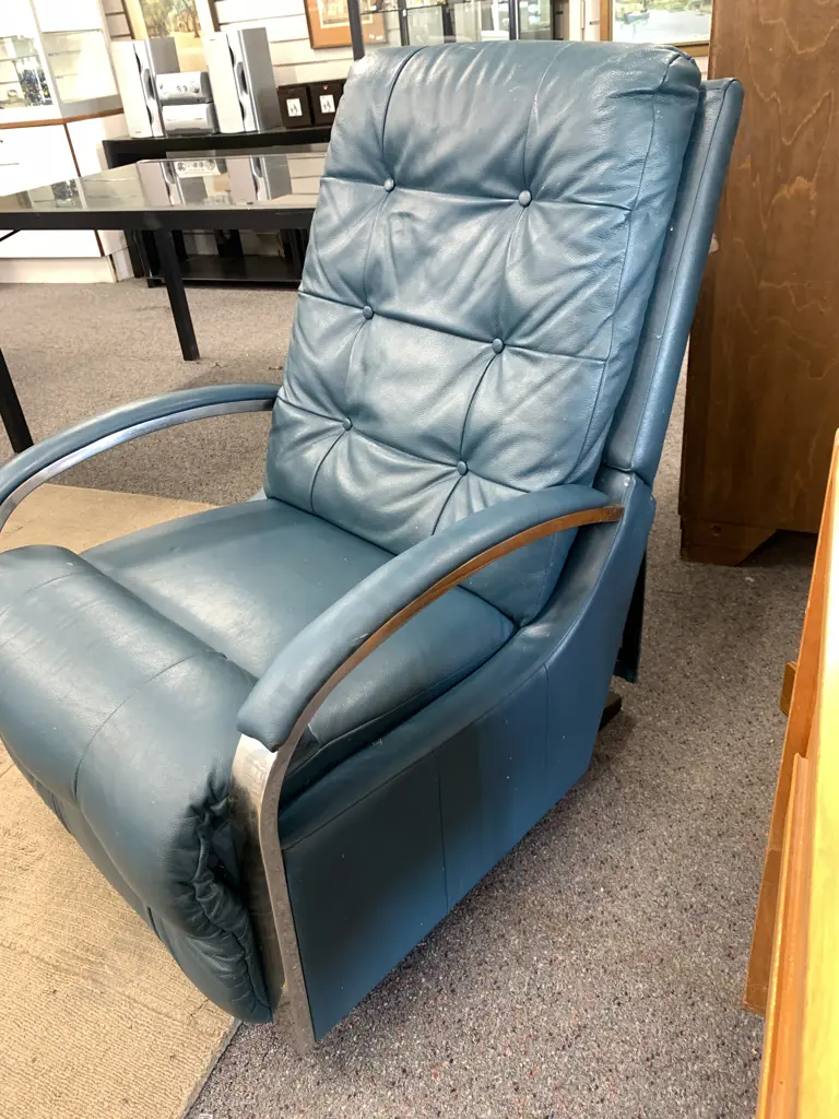 La-Z-Boy Chrome Rocker Recliner, Teal Leather Effect Image 1++