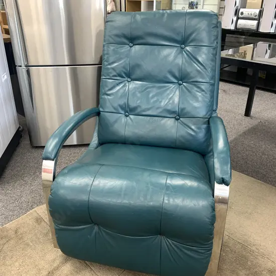 La-Z-Boy Chrome Rocker Recliner, Teal Leather Effect (2 Button Caps Missing)