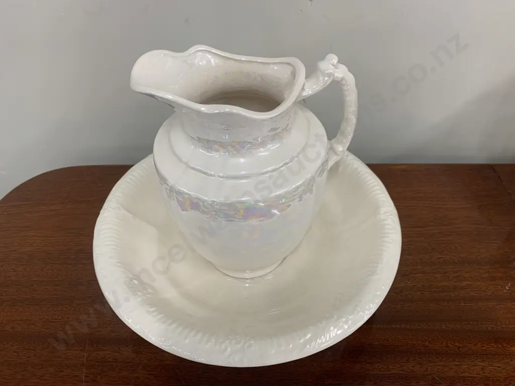 Vintage Pearl Lustre Wash Basin & Jug Image 1++