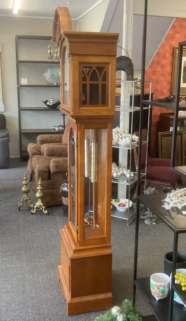 Grandfather / Longcase Clock With Hermle Mechanical Movement With Key, Chiming, Oak & Walnut, H220 W54.5 D33cm Image 1++