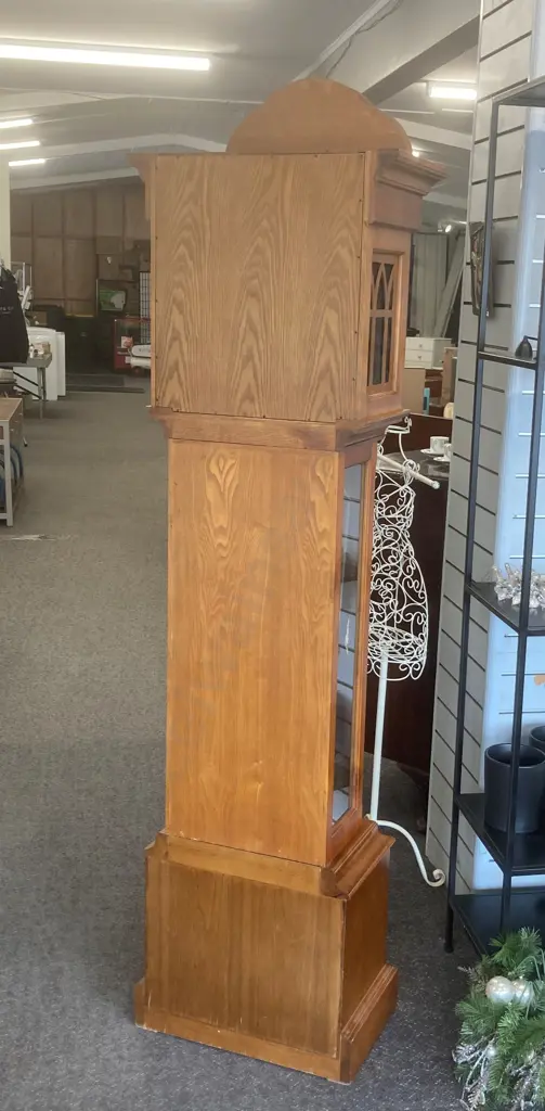 Grandfather / Longcase Clock With Hermle Mechanical Movement With Key, Chiming, Oak & Walnut, H220 W54.5 D33cm Image 1++