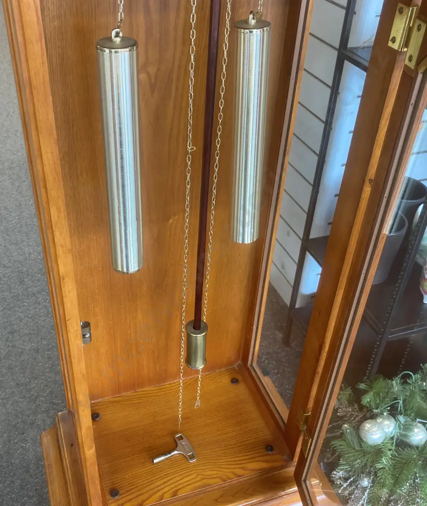 Grandfather / Longcase Clock With Hermle Mechanical Movement With Key, Chiming, Oak & Walnut, H220 W54.5 D33cm Image 1++