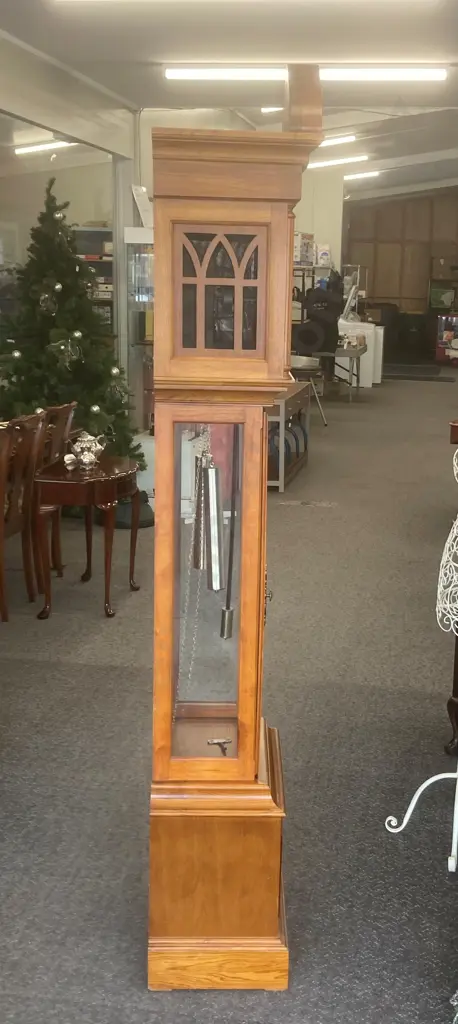Grandfather / Longcase Clock With Hermle Mechanical Movement With Key, Chiming, Oak & Walnut, H220 W54.5 D33cm Image 1++
