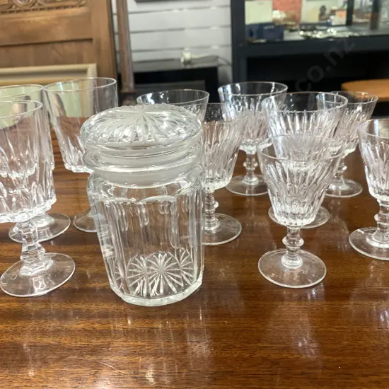 Selection of Glasses, Wine, Sherry, With Lidded Canister