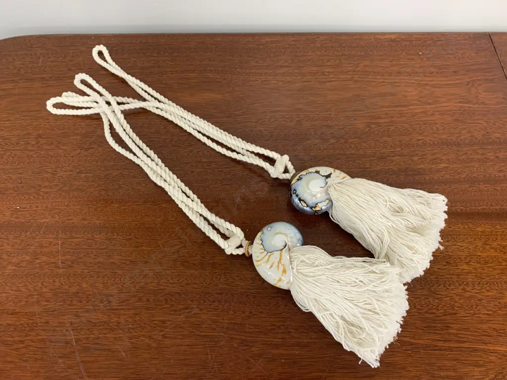 Pair of Cream Shell Curtain Tie Backs Image 1++