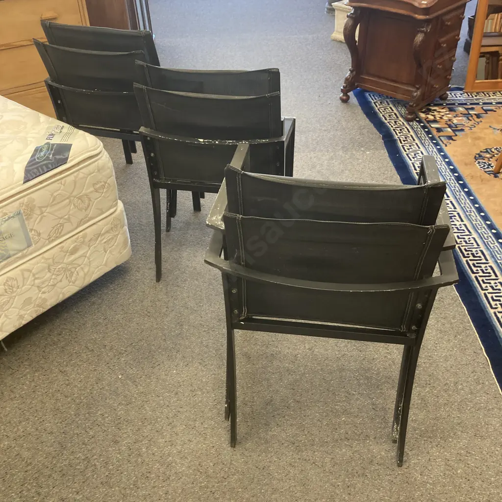 Outdoor Aluminium & Black Glass Table With 6 Chairs (2 Armed) , H71 L150 W90cm (Some Paint Coming Off) Image 1++