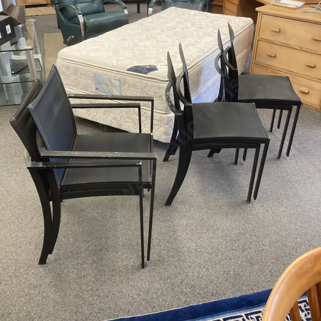 Outdoor Aluminium & Black Glass Table With 6 Chairs (2 Armed) , H71 L150 W90cm (Some Paint Coming Off) Image 1++