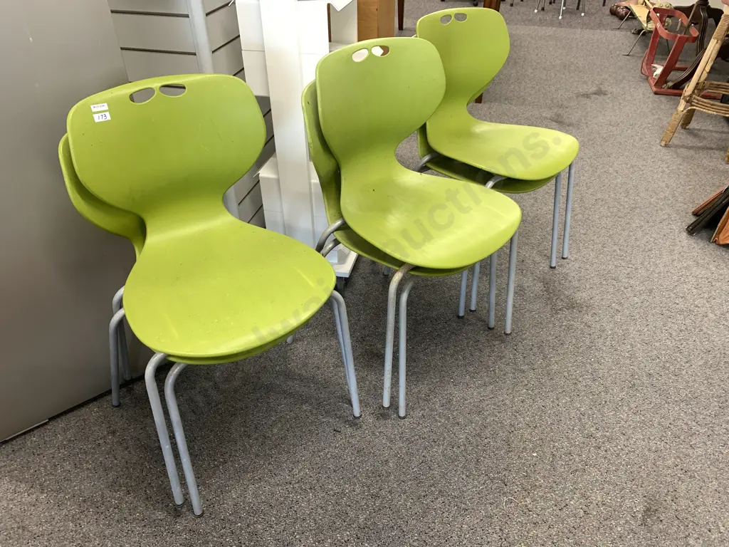 Set of 6 Modernist MerryFair Lime Green Dining Chairs With Grey Steel Legs Image 1++