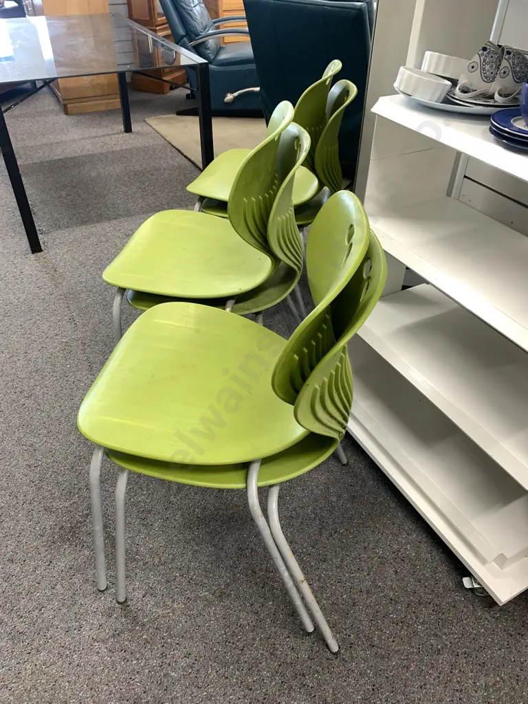 Set of 6 Modernist MerryFair Lime Green Dining Chairs With Grey Steel Legs Image 1++