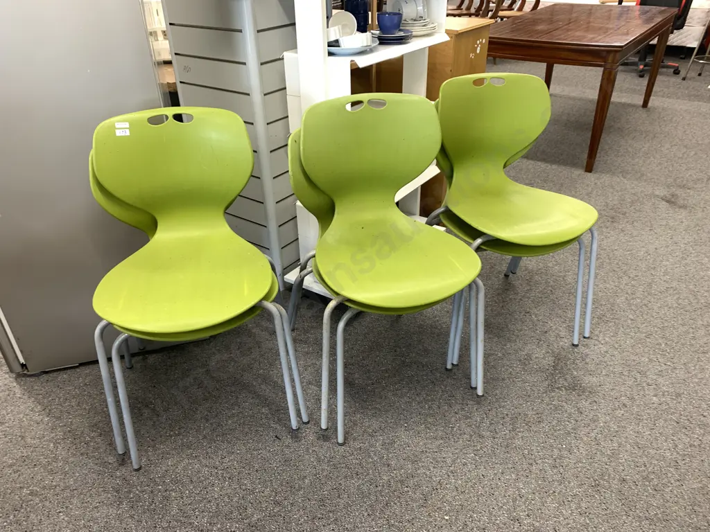 Set of 6 Modernist MerryFair Lime Green Dining Chairs With Grey Steel Legs Image 1++