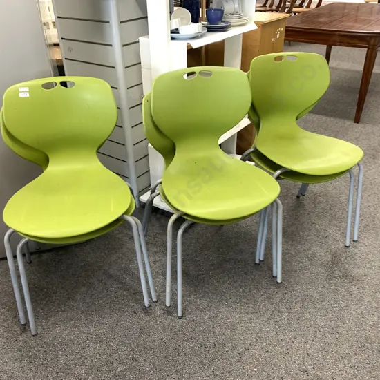 Set of 6 Modernist MerryFair Lime Green Dining Chairs With Grey Steel Legs