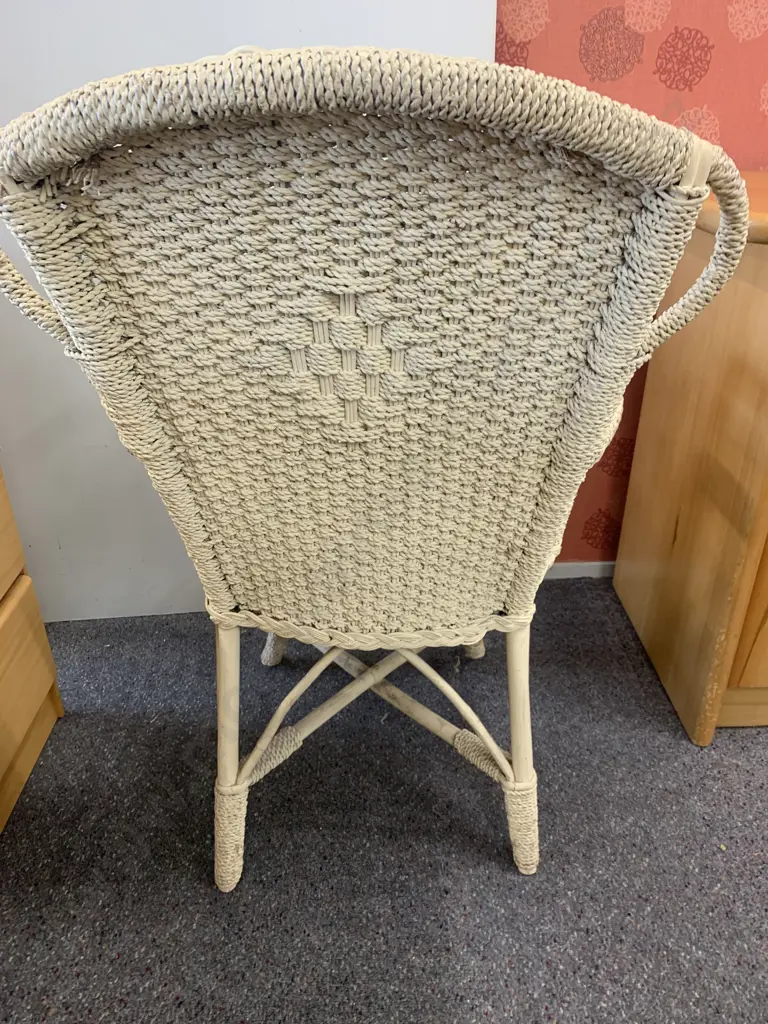 Vintage Antique Cream Cane Chair With Cushion, 90 x 54cm Image 1++
