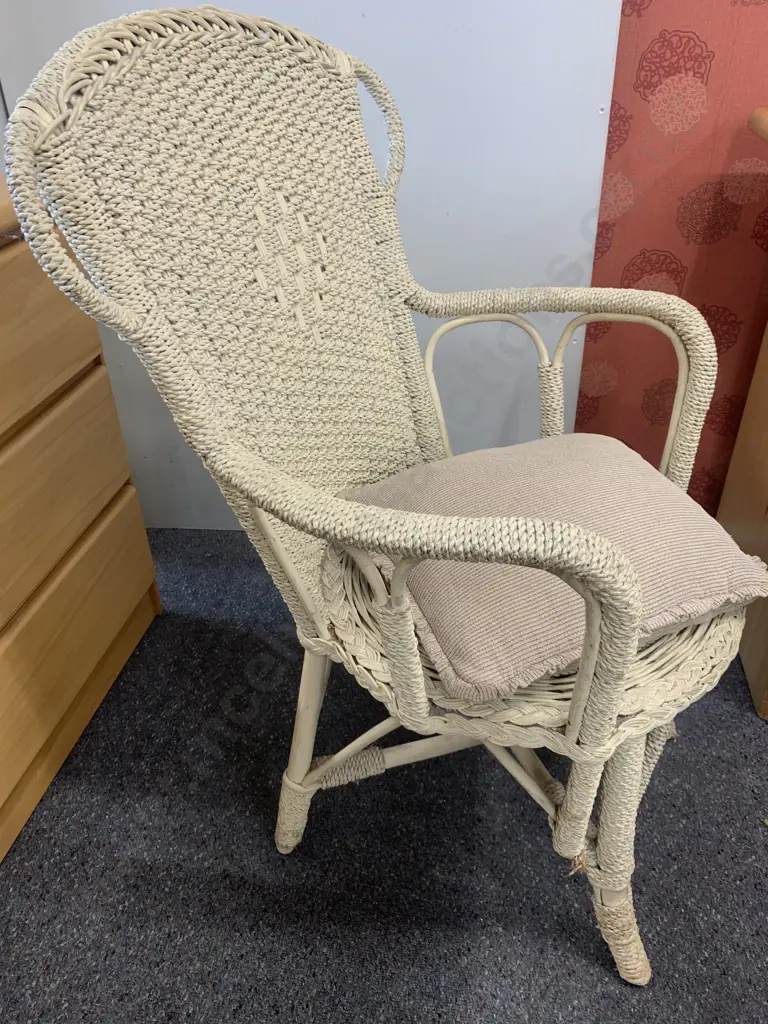 Vintage Antique Cream Cane Chair With Cushion, 90 x 54cm Image 1++