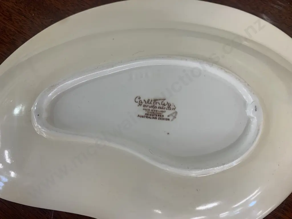Rare Quirky Art Deco Handpainted Carlton Ware "Wind Swept" Serving Dishes x2 & Small Nibbles Dish Cream/Brown Image 1++