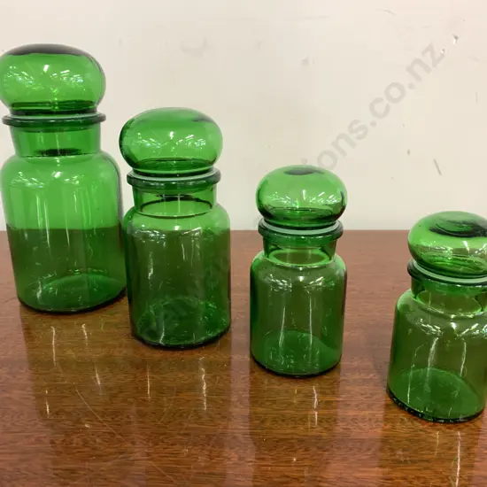 Vintage Green Glass Canisters Set Of Four Graduated Sizes