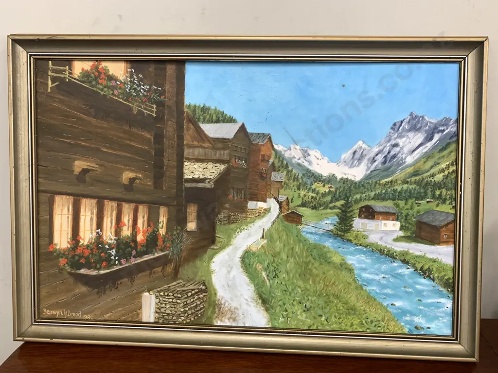 Vintage Framed Oil Painting By Berwyn. H. Bread 1982 Mountain Scene H52cm,W78cm. Image 1++