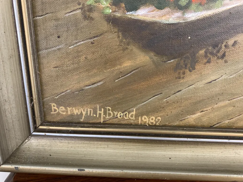 Vintage Framed Oil Painting By Berwyn. H. Bread 1982 Mountain Scene H52cm,W78cm. Image 1++