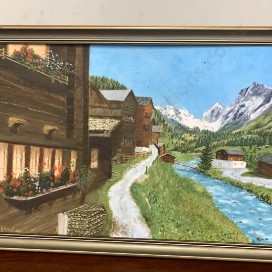 Vintage Framed Oil Painting By Berwyn. H. Bread 1982 Mountain Scene H52cm,W78cm.