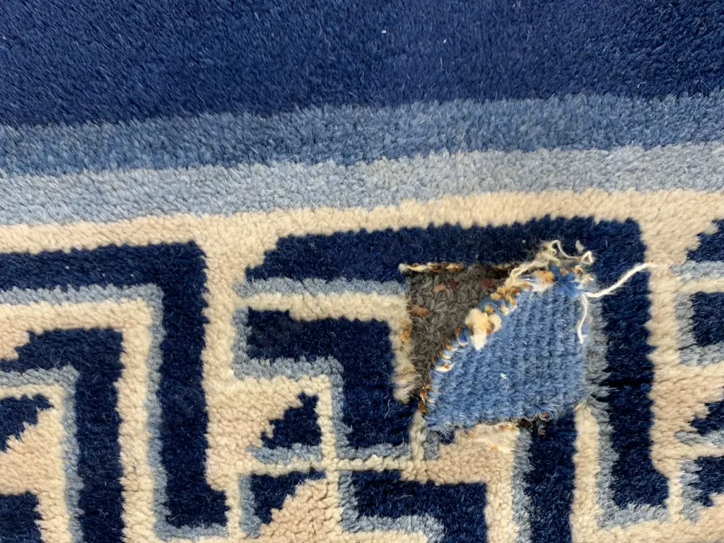 Large Floor Rug Navy, Pale Blue And Gold Tones (af to edge & a patch ) L320cm,W230cm. Image 1++