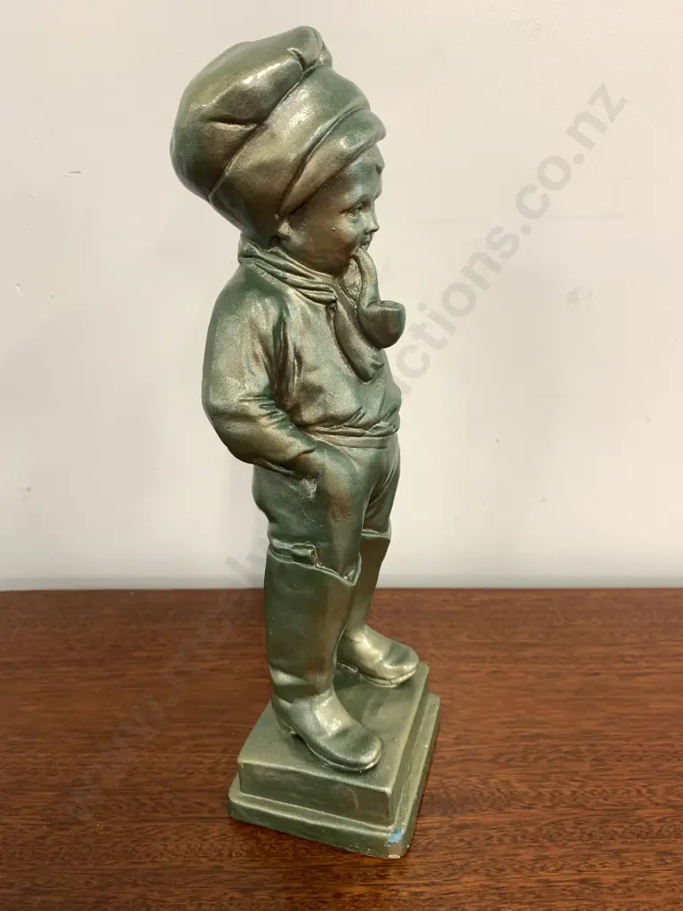 Man With Pipe Fiqurine Glazed Green H35cm Image 1++