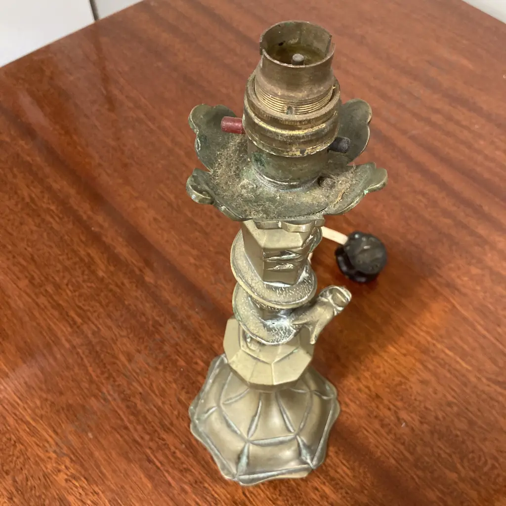 Vintage Brass Table Lamp Base Being Encircled By a Dragon, H37cm Image 1++