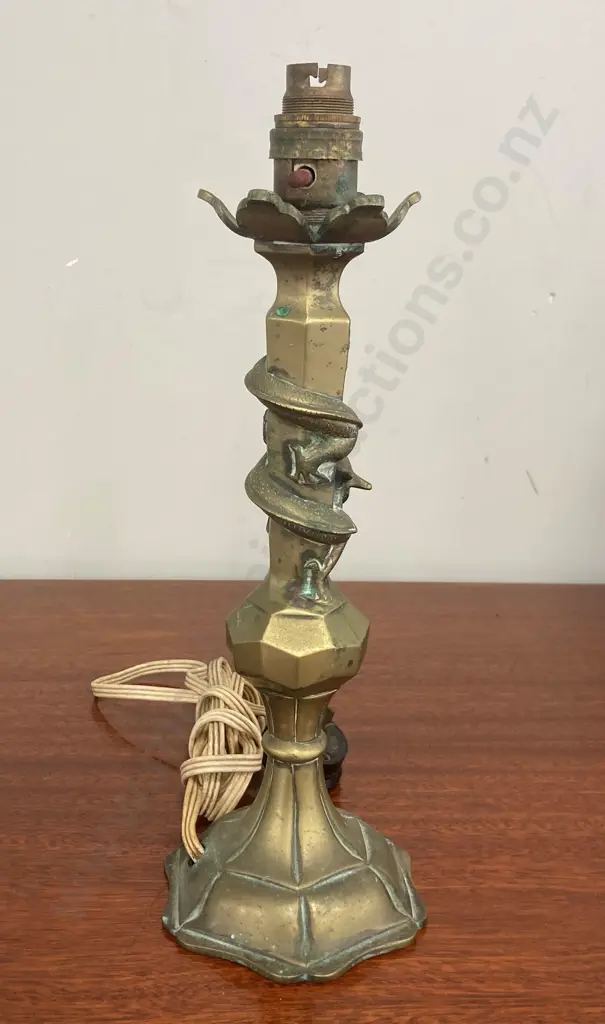 Vintage Brass Table Lamp Base Being Encircled By a Dragon, H37cm Image 1++
