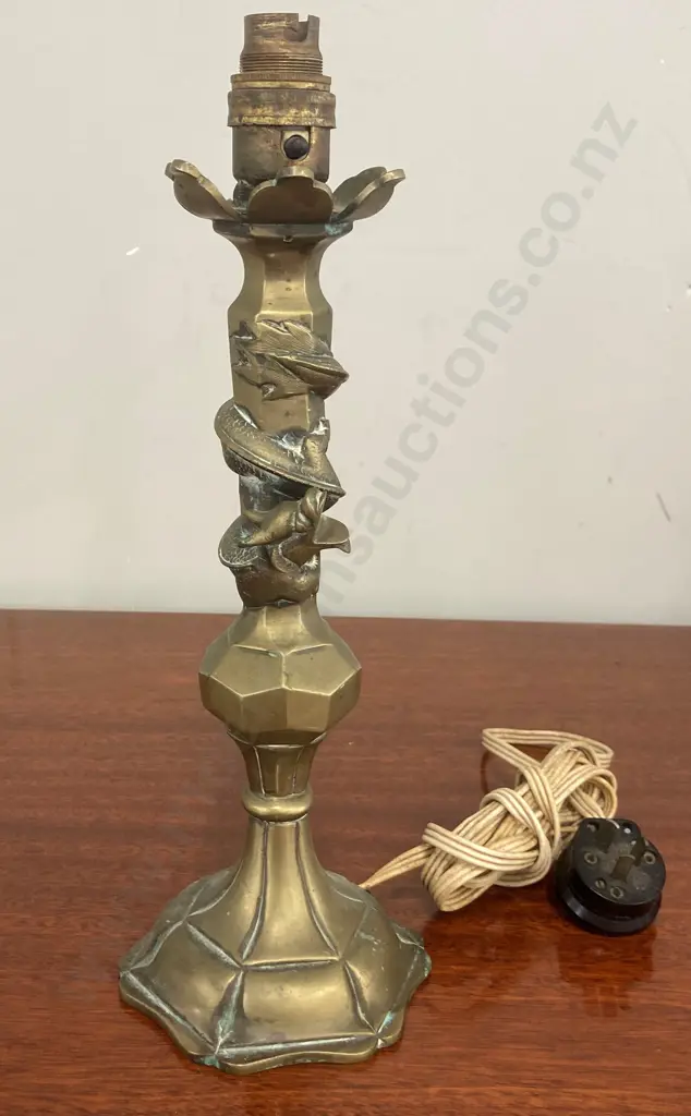 Vintage Brass Table Lamp Base Being Encircled By a Dragon, H37cm Image 1++