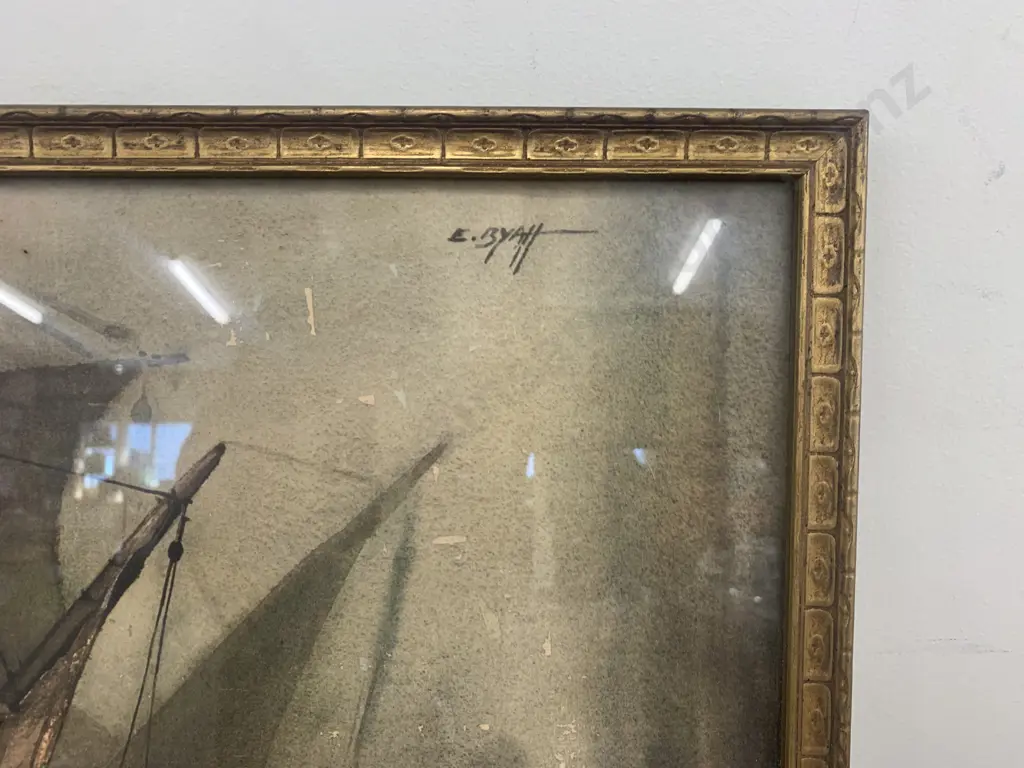 Vintage Framed Watercolour Regency Style Interior Scene Model Galleon With Pewter Salver& Helmet By E Byatt 50x60cm Image 1++