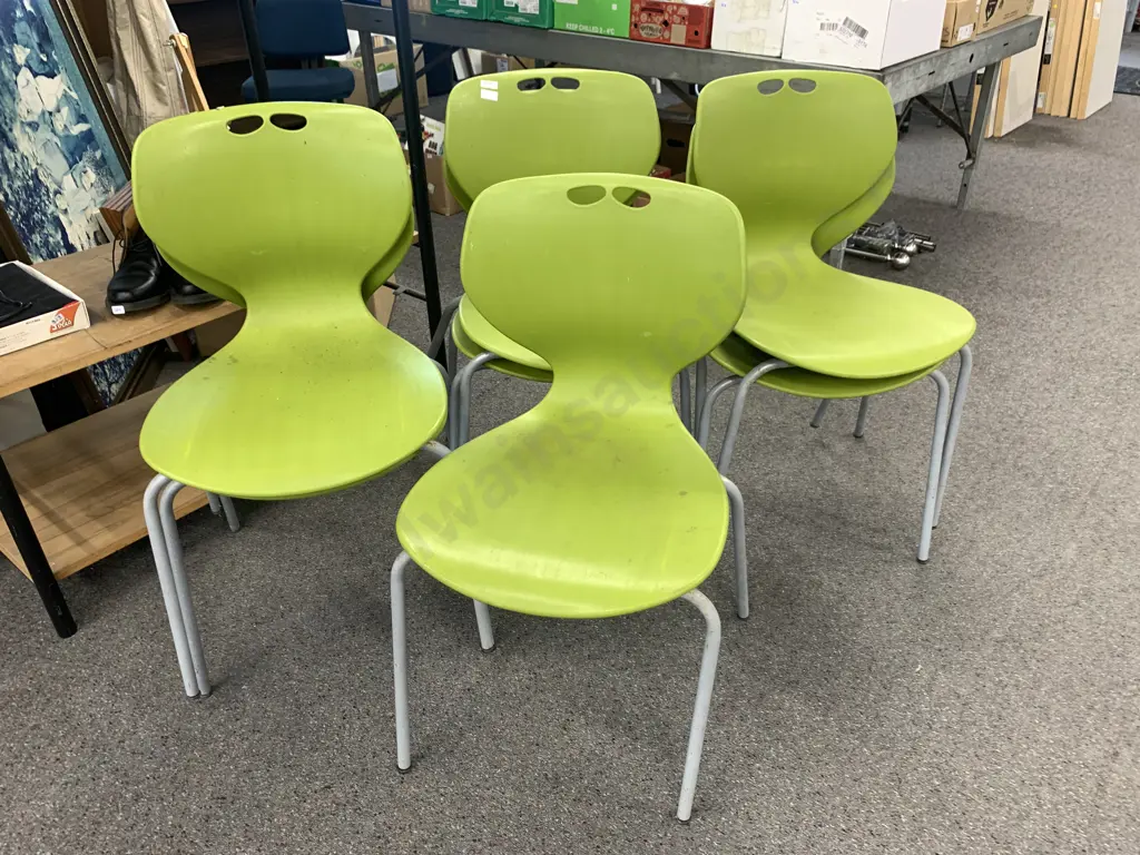 Set of 7 Modernist MerryFair Lime Green Dining Chairs With Grey Steel Legs Image 1++