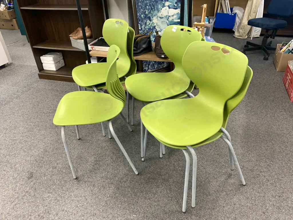 Set of 7 Modernist MerryFair Lime Green Dining Chairs With Grey Steel Legs Image 1++