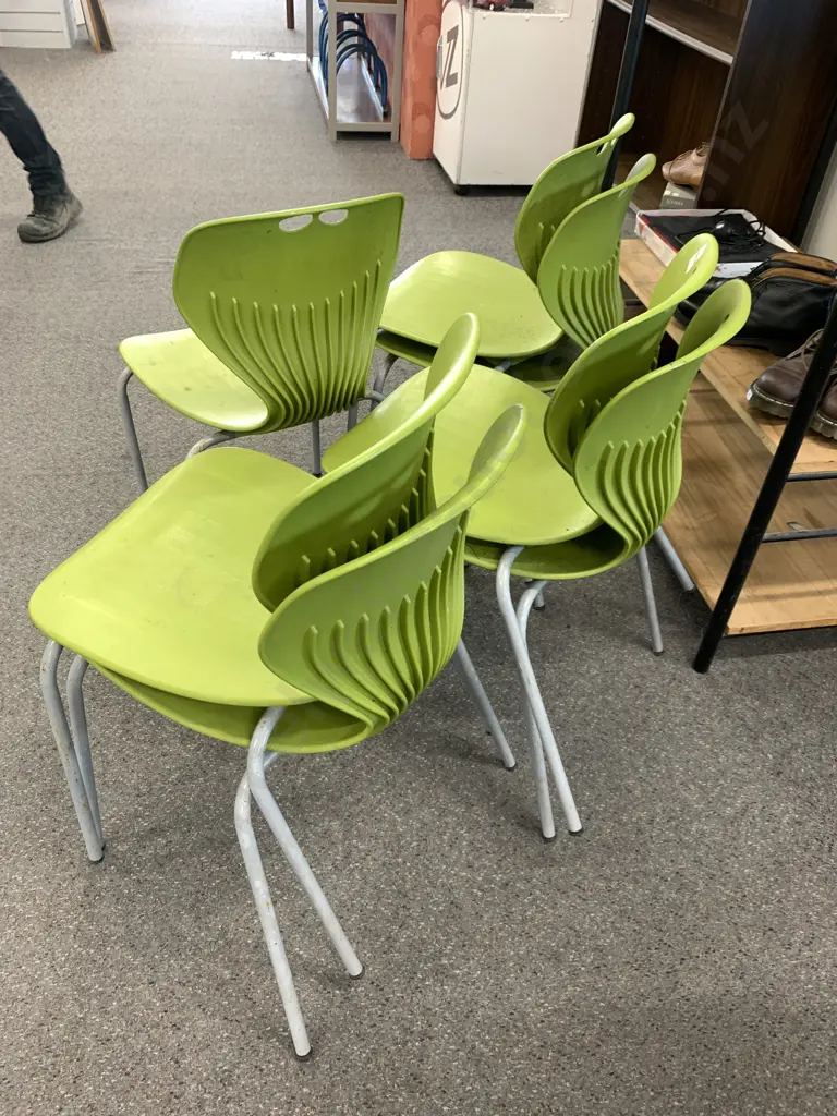 Set of 7 Modernist MerryFair Lime Green Dining Chairs With Grey Steel Legs Image 1++