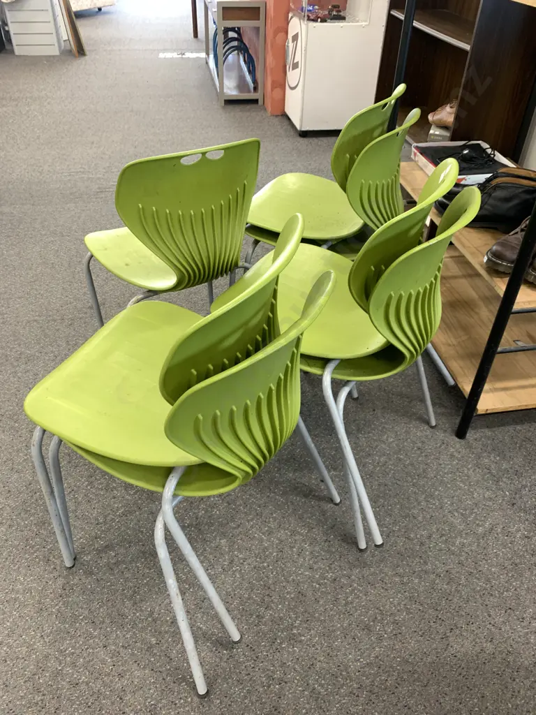Set of 7 Modernist MerryFair Lime Green Dining Chairs With Grey Steel Legs Image 1++
