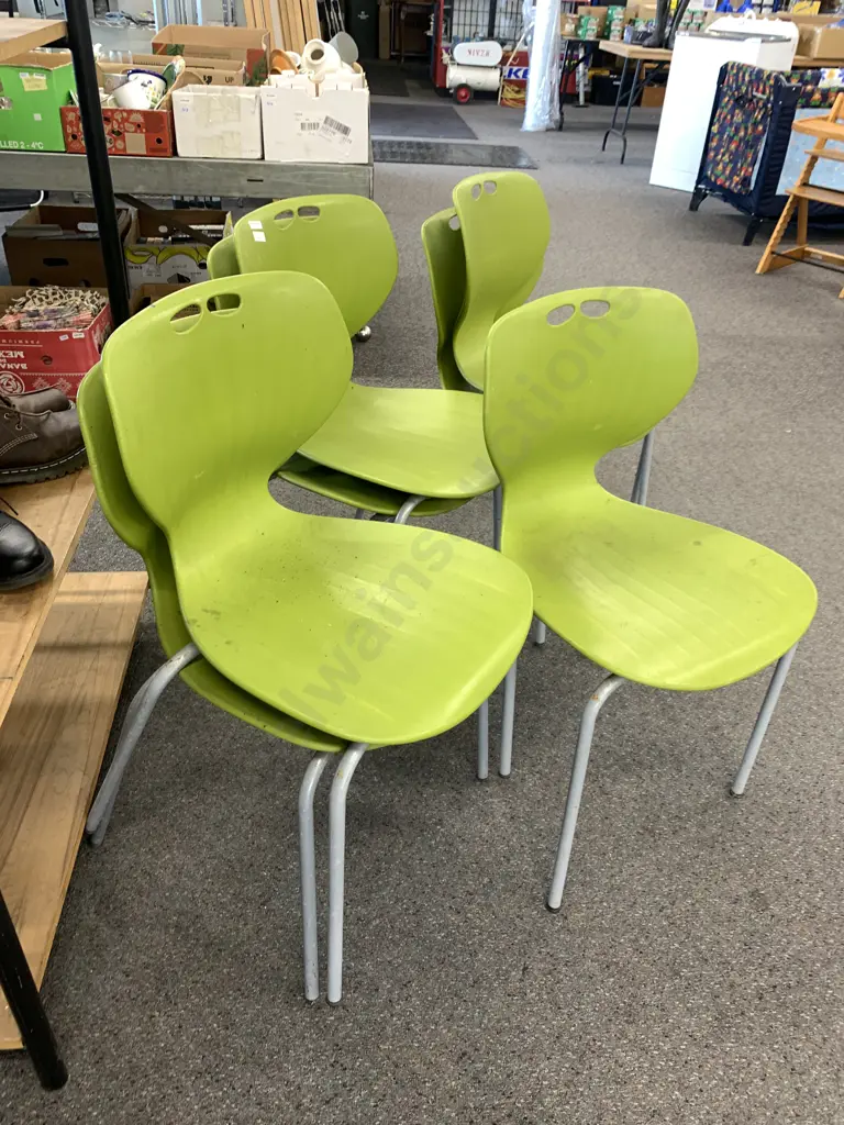 Set of 7 Modernist MerryFair Lime Green Dining Chairs With Grey Steel Legs Image 1++