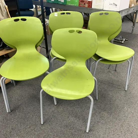 Set of 7 Modernist MerryFair Lime Green Dining Chairs With Grey Steel Legs