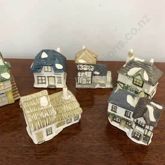 Vintage China Village Scene Ornaments x 6