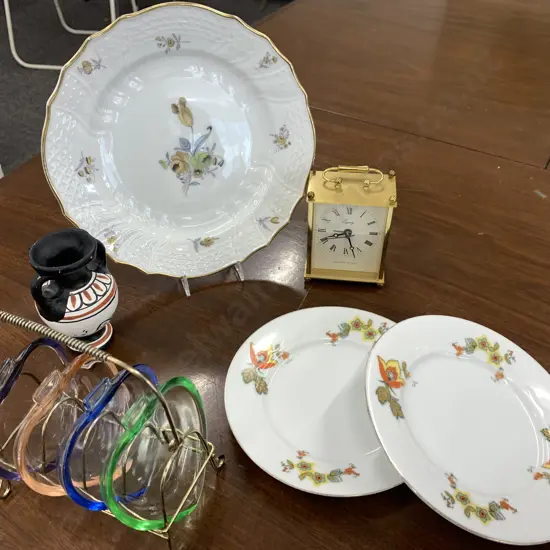Selection Of Vintage China Items & Glassware Including Quartz Equity Clock  