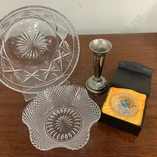 Stuart Crystal Bowl, Glass Dish, Silver Plated Vase & Sultan Of Brunei 60th Birthday Memorabilla