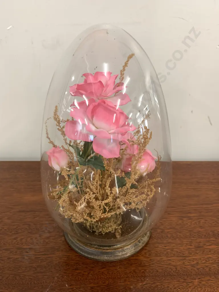 Vintage Glass Dome With Faux Flowers, H20cm Image 1++