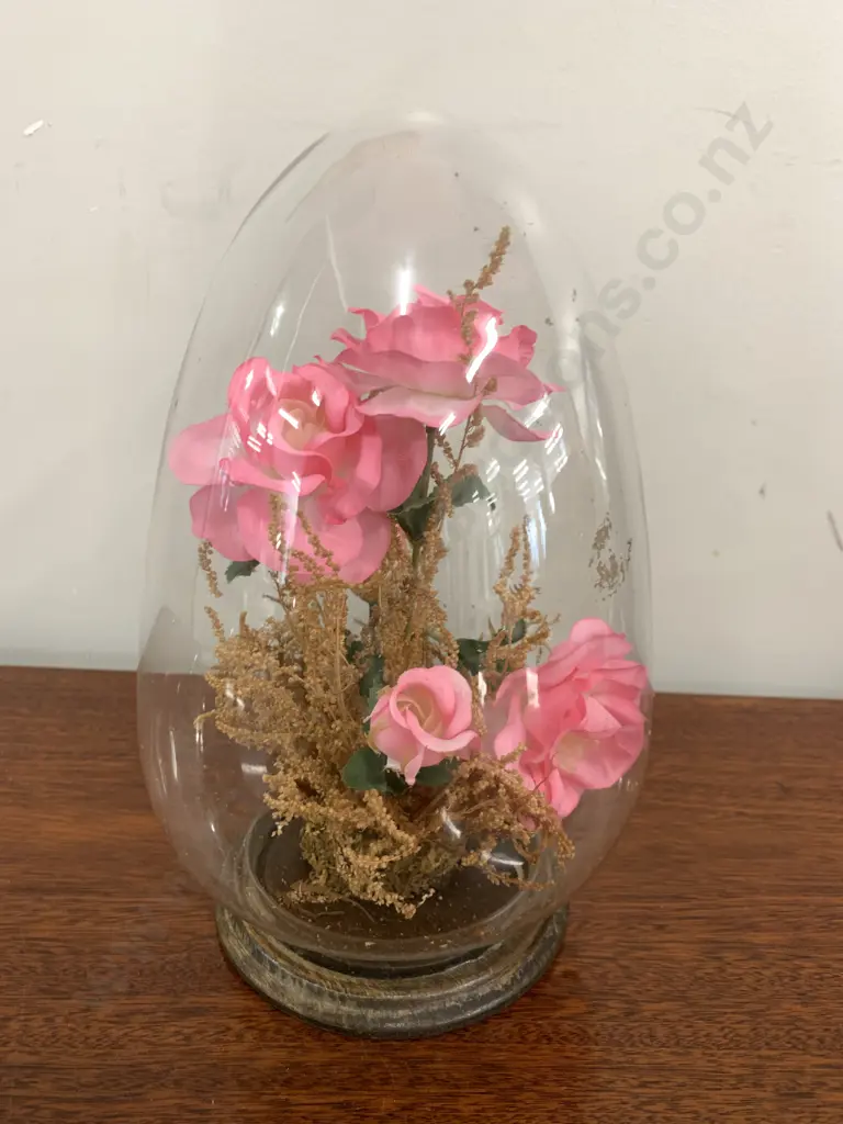 Vintage Glass Dome With Faux Flowers, H20cm Image 1++