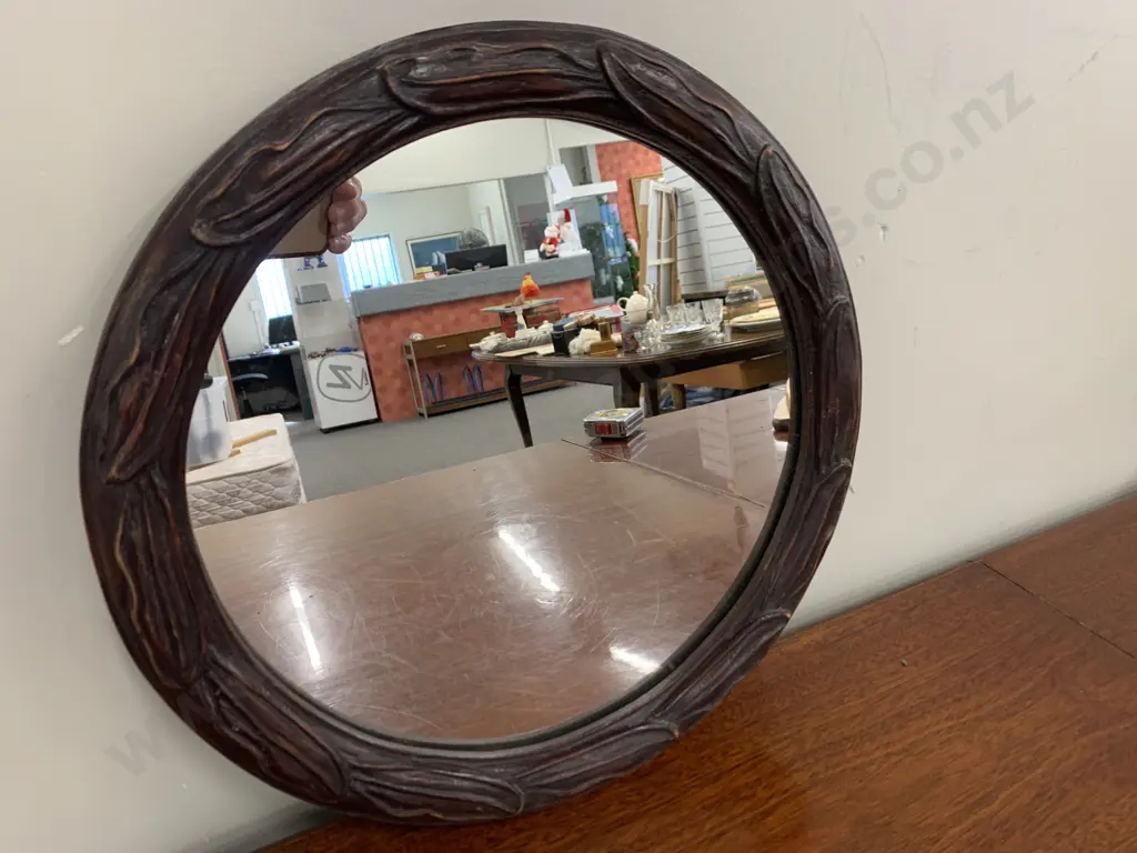 Vintage Round Relief Framed Mirror, 36 x 36cm Image 1++