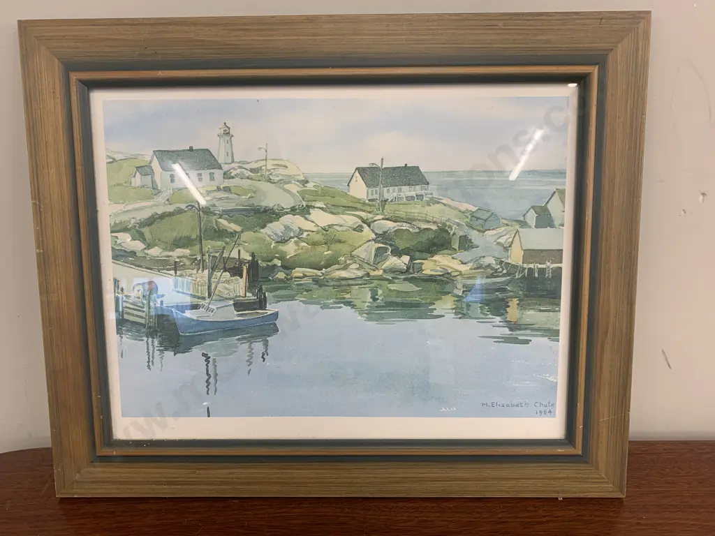 Vintage Framed Artwork Harbour / Lighthouse Scene Signed By M.Elizabeth Chute 1984  Image 1++