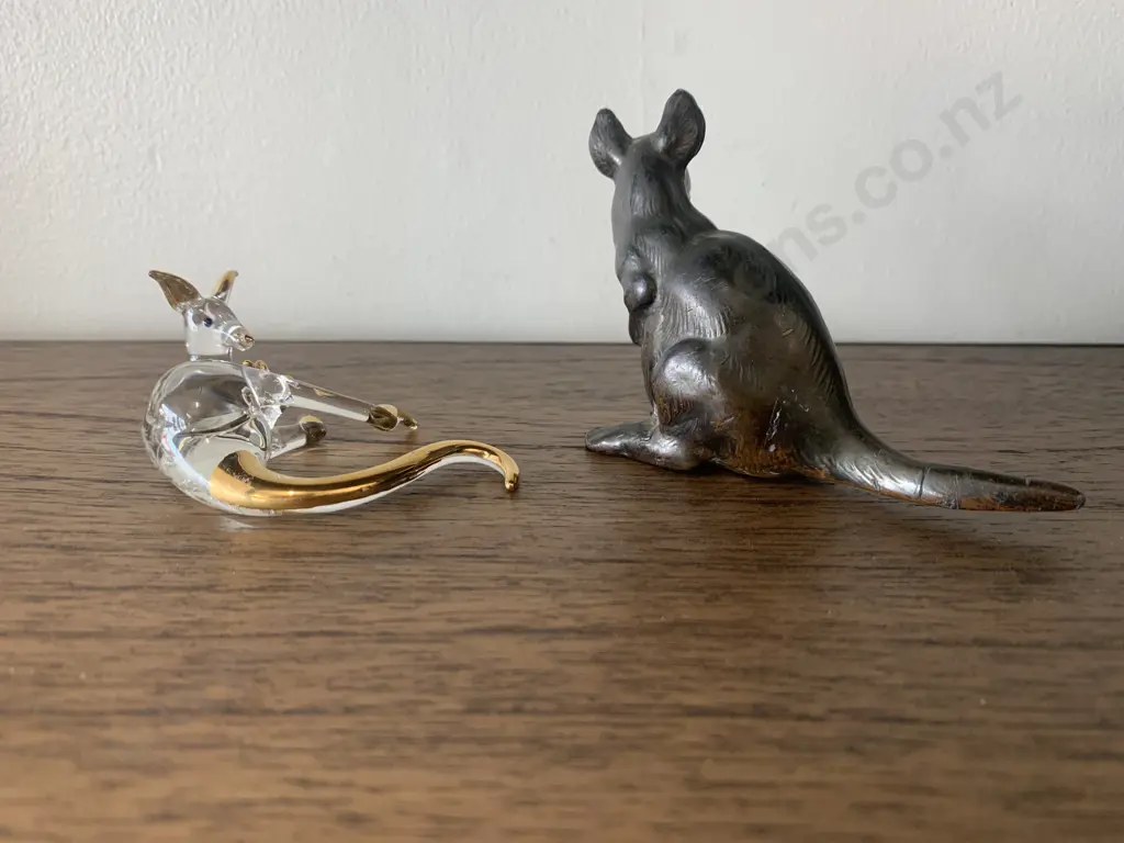 Vintage Bronze Kangaroo Ornament And Swarovski Kangaroo With Joey Figurine Image 1++