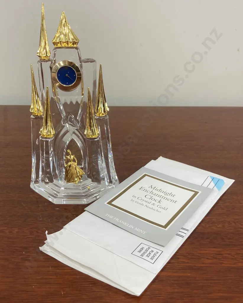 Midnight Enchantment Clock in Crystal & Gold by Gerda Neubacher, Franklin Mint, 19.5 x 10cm Image 1++