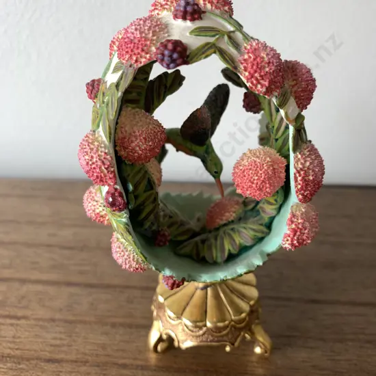 Franklin Mint Collectable, Star Of The Garden - Hummingbird Within a Faberge Egg, H12cm, 24K Gold Plated Stand