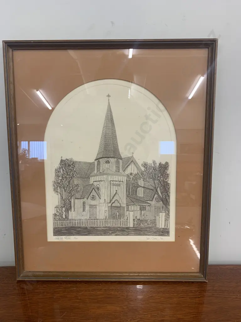 Vintage Framed Artwork Pencil Drawing Titled 'Old St Pauls" 1/30 Signed John Clere Image 1++