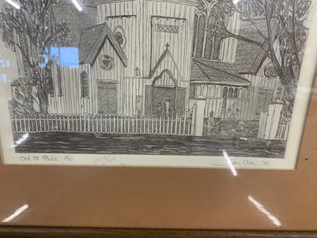 Vintage Framed Artwork Pencil Drawing Titled 'Old St Pauls" 1/30 Signed John Clere Image 1++