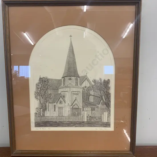 Vintage Framed Artwork Pencil Drawing Titled 'Old St Pauls" 1/30 Signed John Clere