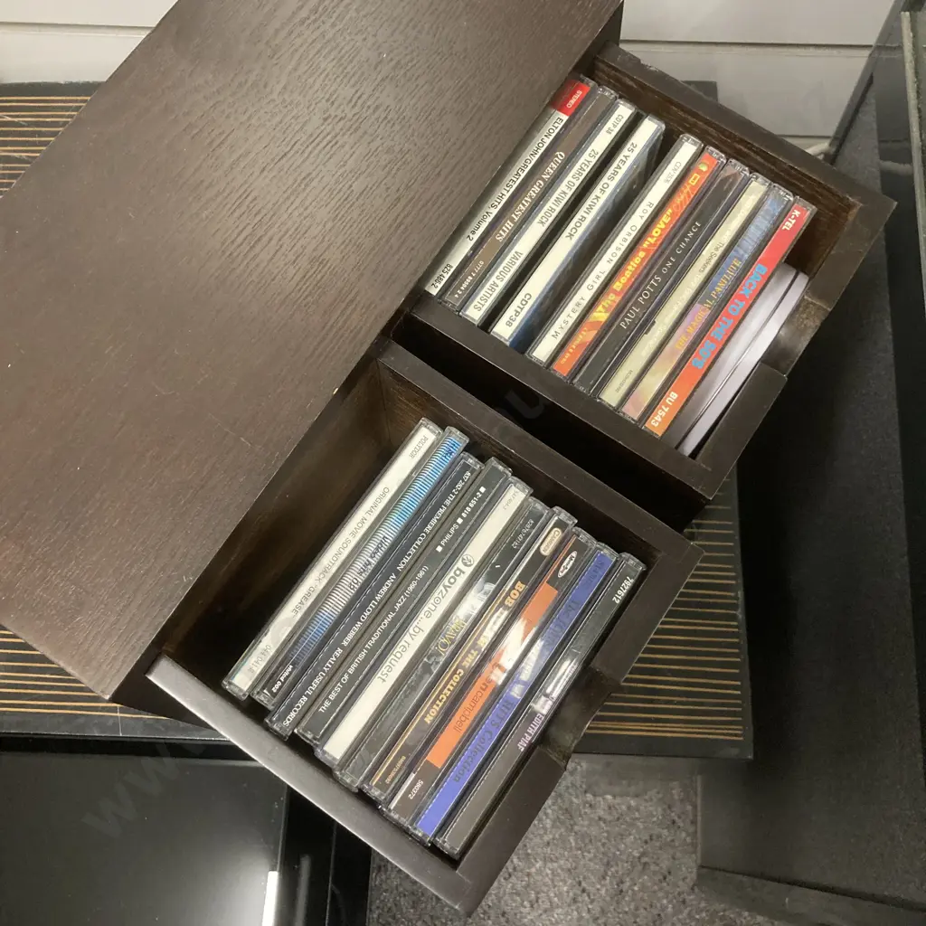 Dark Brown 2 Drawer CD Storage Unit With 20 CDs Image 1++