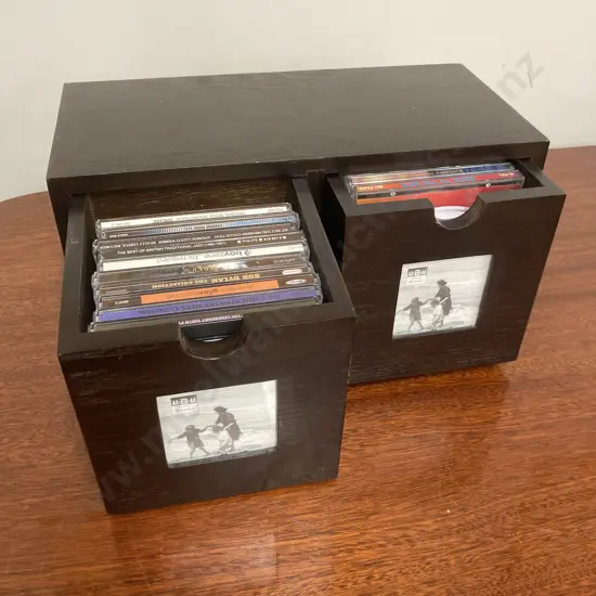 Dark Brown 2 Drawer CD Storage Unit With 20 CDs